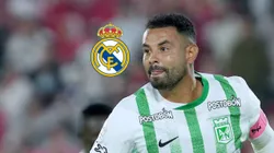 El escudo de Real Madrid y Edwin Cardona.