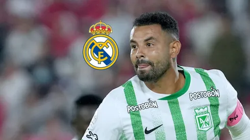 El escudo de Real Madrid y Edwin Cardona.