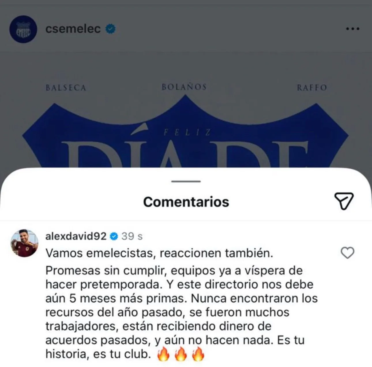 El cuestionamiento de González a Emelec por este mal momento. (Captura de pantalla)