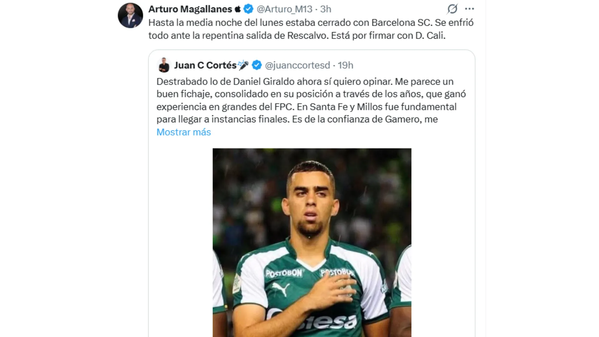 Daniel Giraldo casi llega a Barcelona SC. (Foto: Captura de pantalla)