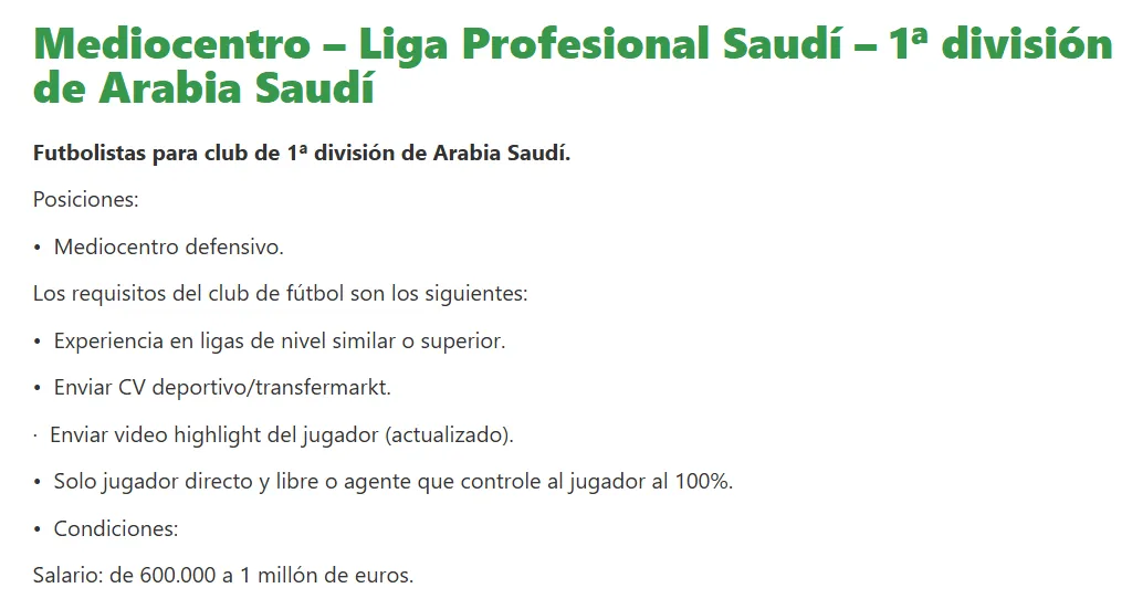 La búsqueda de la Liga Pro Saudí en Futboljobs.