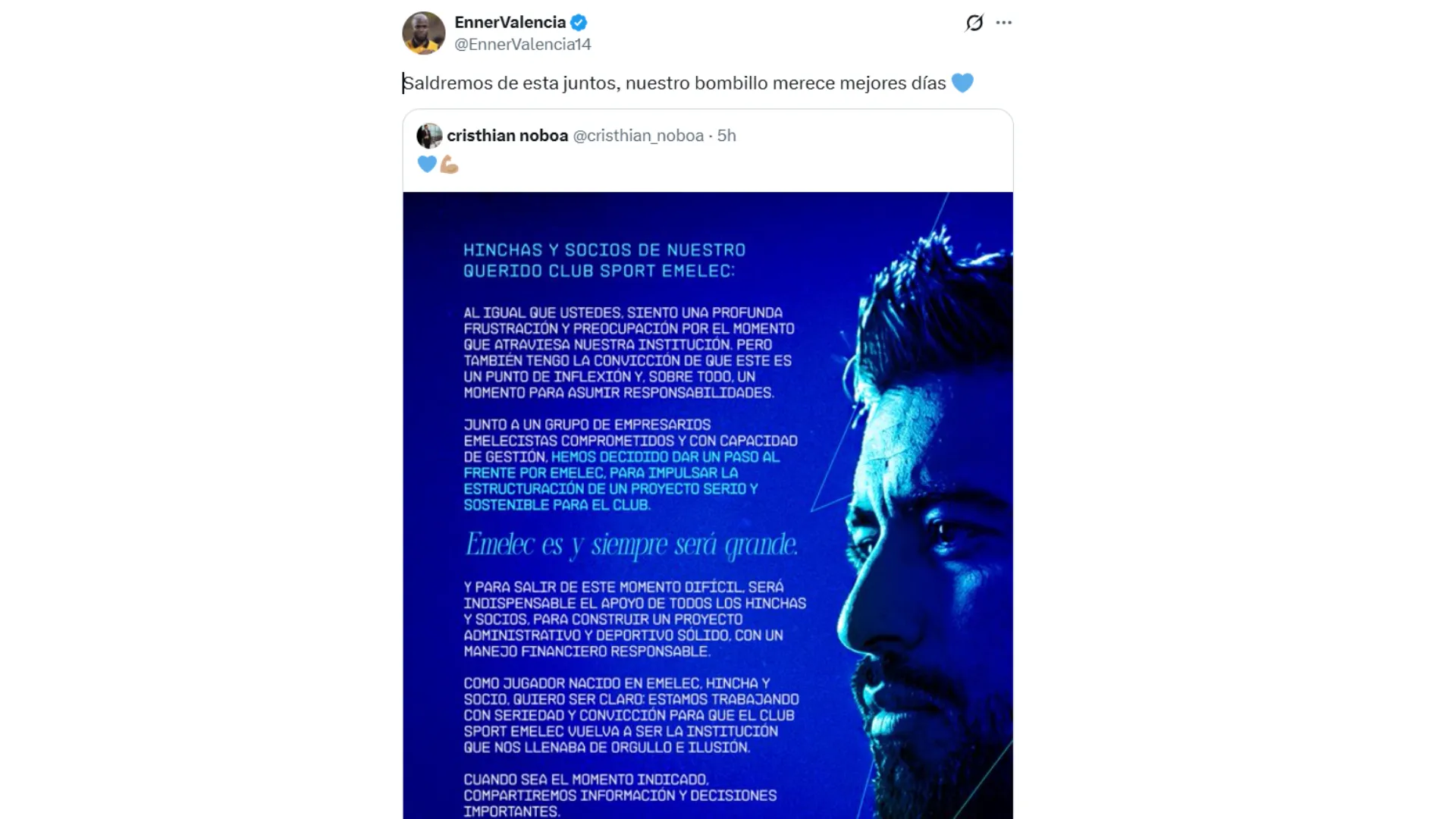 El comunicado de Noboa y la respuesta de Enner Valencia. (Foto: Captura de pantalla)