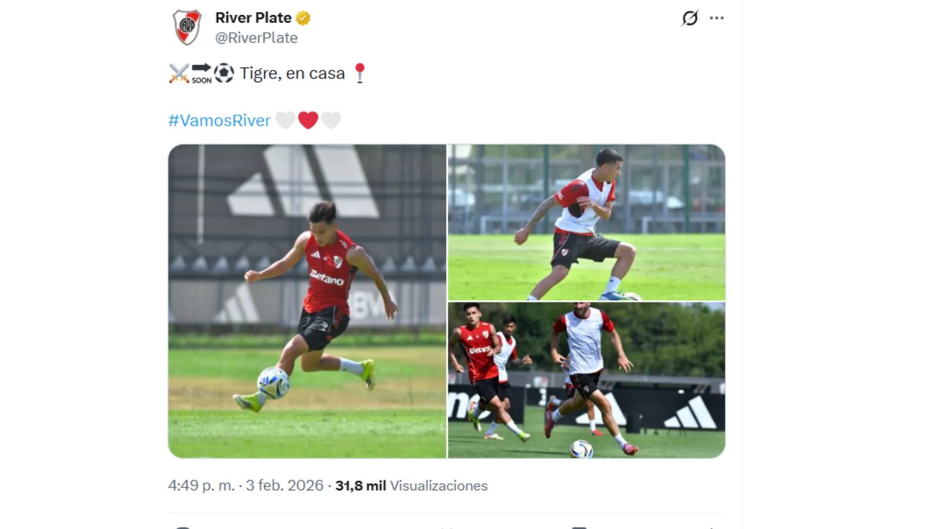 River reveló que Kendry Páez entrena con normalidad. (Captura de pantalla)