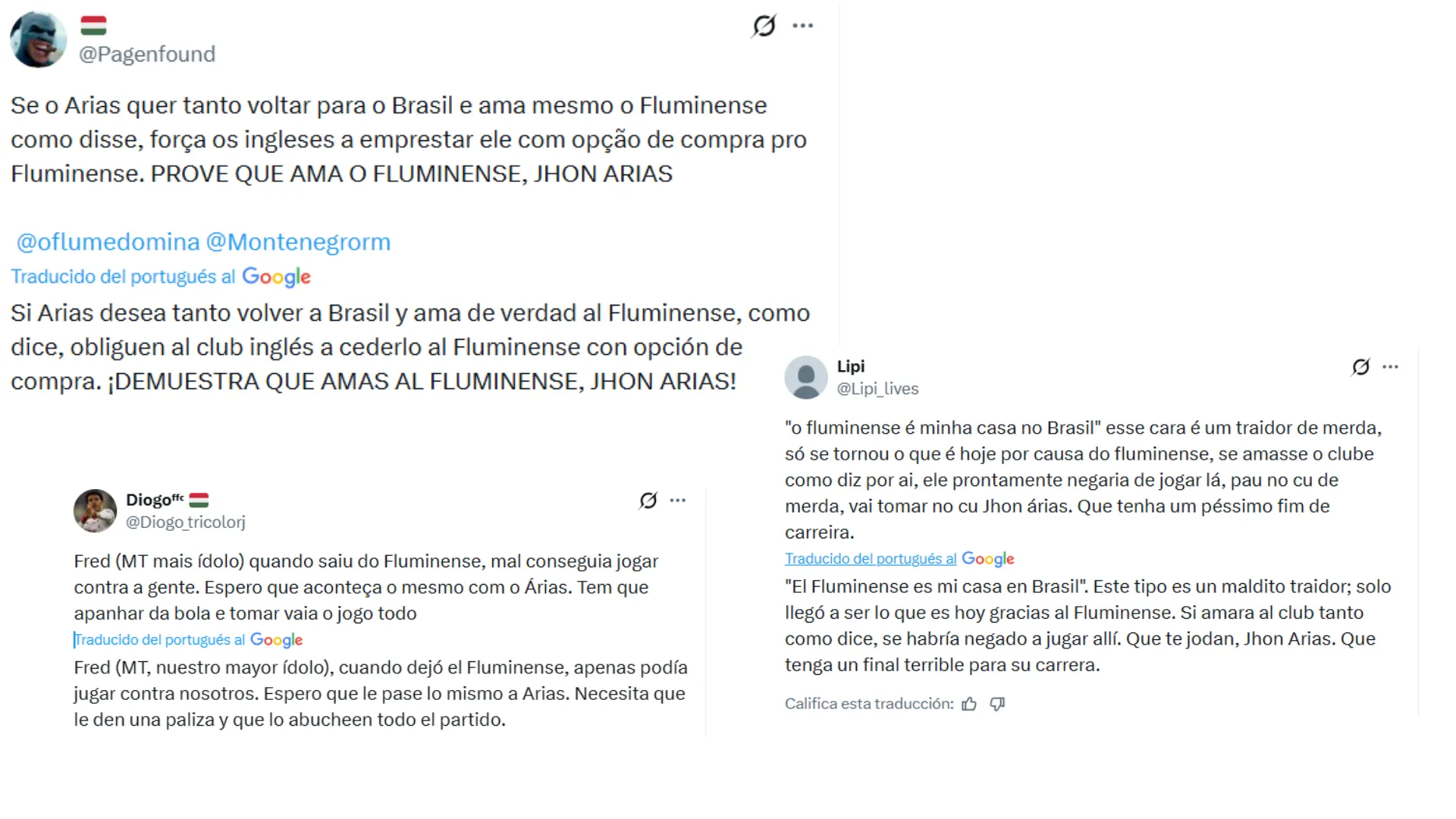 Algunos de los comentarios contra Jhon Arias. (Captura de pantalla)