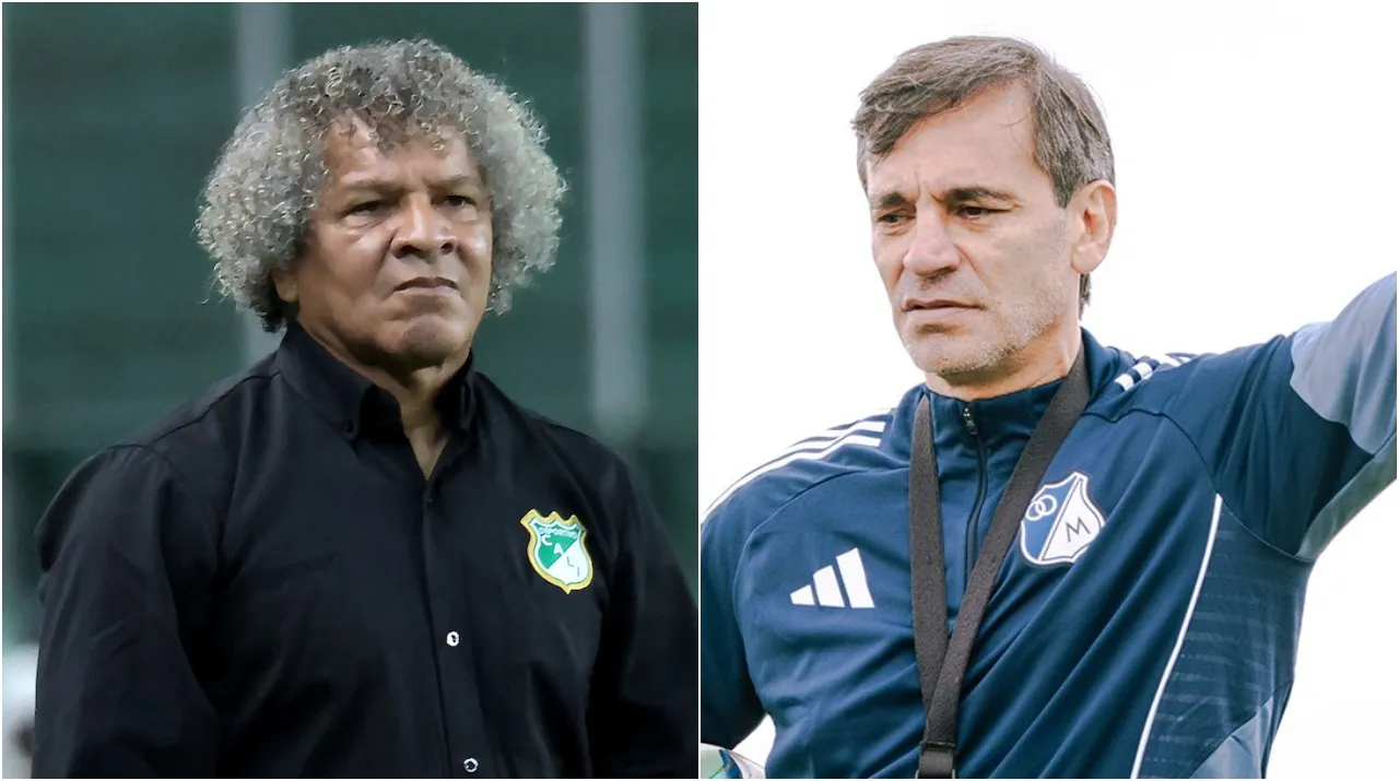 Alberto Gamero y Fabián Bustos se enfrentarán en la Liga Colombiana. (Foto: Vizzor Image y X / @MillosFCOficial)