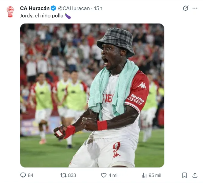 Los mensajes de Huracán para Jordy Caicedo. (Captura de Pantalla)