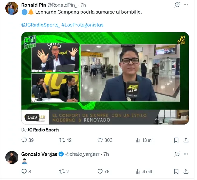 La reacción del representante de Campana a una posible llegada a Emelec. (Foto: Captura de pantalla)