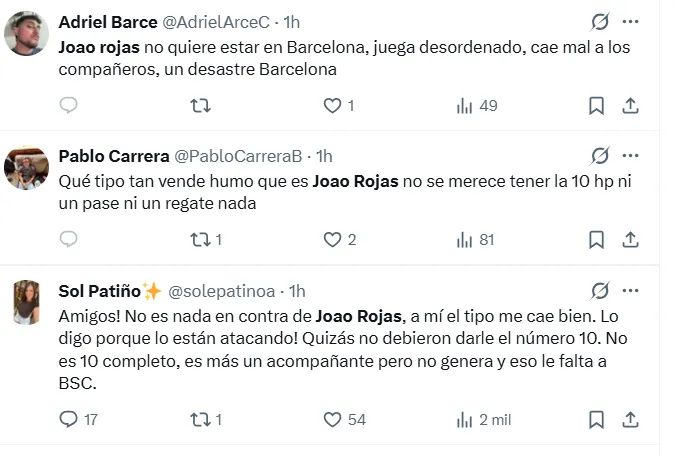 Los comentarios de los hinchas contra Joao Rojas