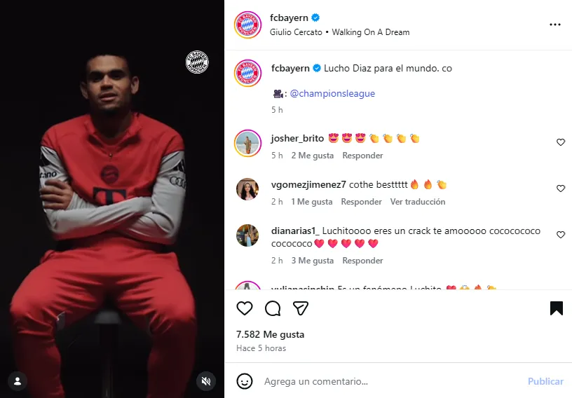 Post del Bayern con Luis Díaz. (Foto: Instagram / @fcbayern)