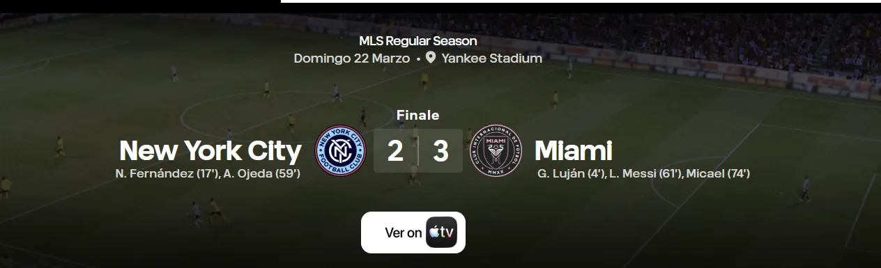 El resultado de New York City vs. Inter Miami. (Foto: https://es.mlssoccer.com)