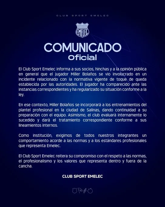Comunicado Emelec – Miller.