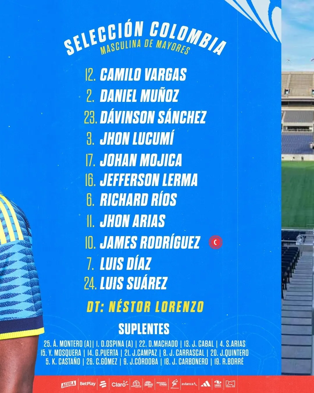 Formación titular de Colombia vs. Croacia