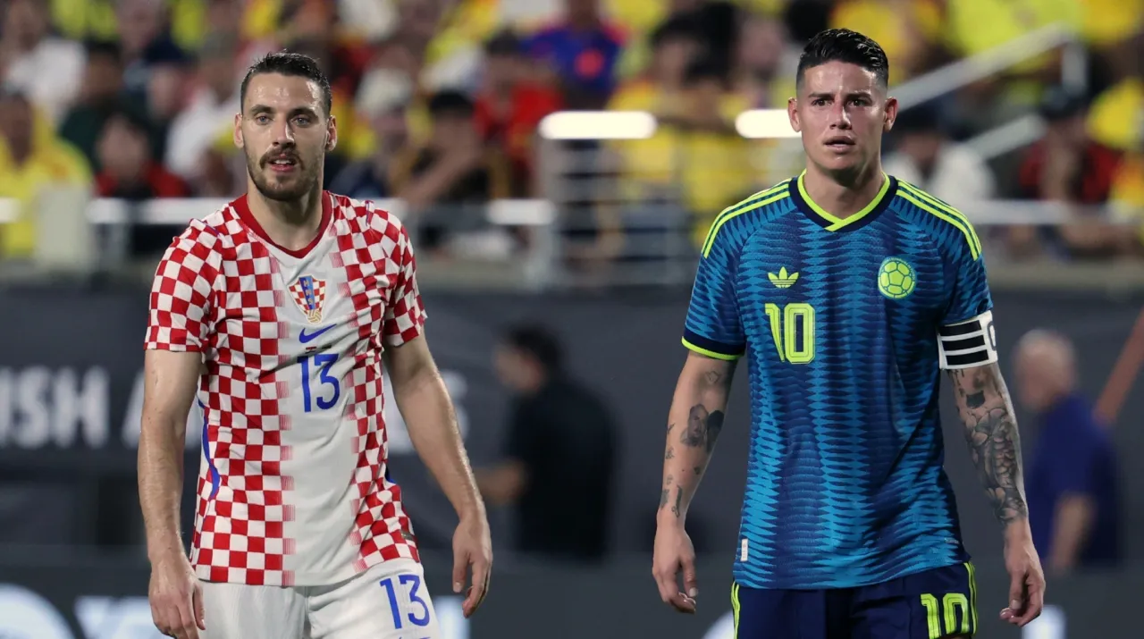 Nikola Vlasic y James Rodríguez en Colombia vs Croacia. (Foto: Getty Images)