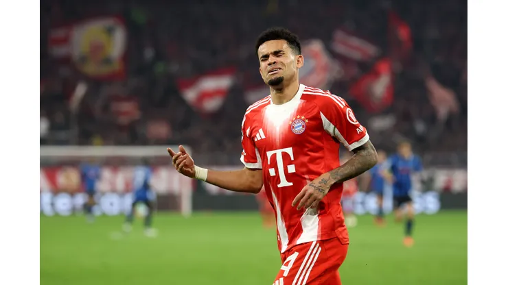 MUNICH, GERMANY - MARCH 18: Luis Diaz of FC Bayern Munich celebrates scoring his team's fourth goal during the UEFA Champions League 2025/26 Round of 16 Second Leg match between FC Bayern München and Atalanta BC at Football Arena Munich on March 18, 2026 in Munich, Germany. (Photo by Alexander Hassenstein/Getty Images)