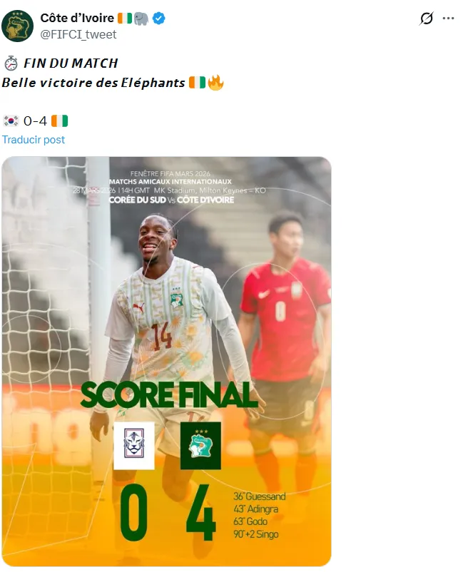 Costa de Marfil goleó a Ecuador. (Foto: Captura de pantalla)