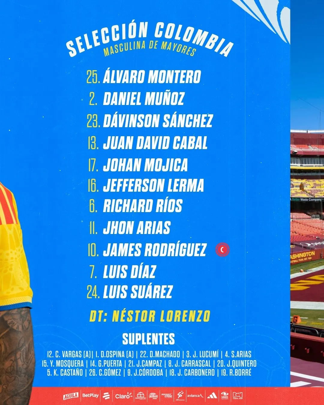 Formacion titular de Colombia vs. Francia