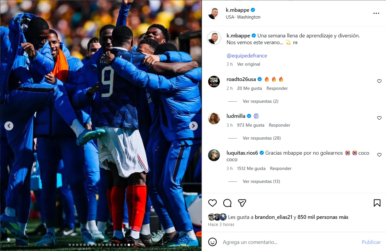 Post de Mbappé tras la victoria ante Colombia. (Foto: Instagram / @k.mbappe)