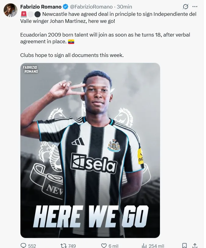 Newcastle fichó a Johan Martínez. (Foto: Captura de pantalla)