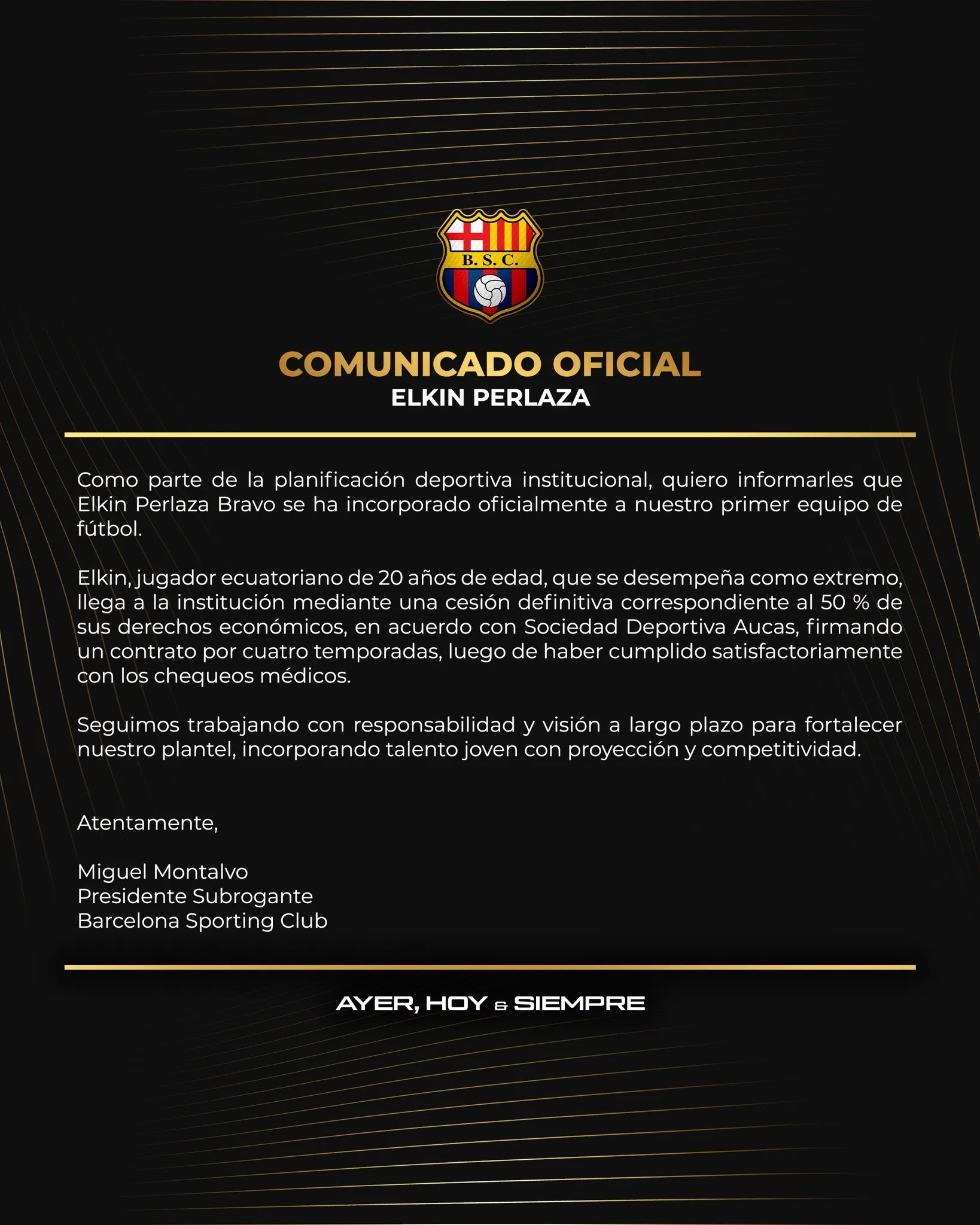 El comunicado de Barcelona SC sobre Perlaza. (Foto: @BarcelonaSC)