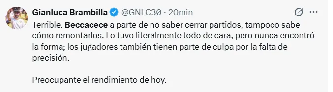 Los comentarios de los hinchas contra Beccacece. (Captura de pantalla)