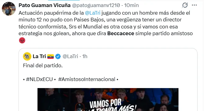 Los comentarios de los hinchas contra Beccacece. (Captura de pantalla)