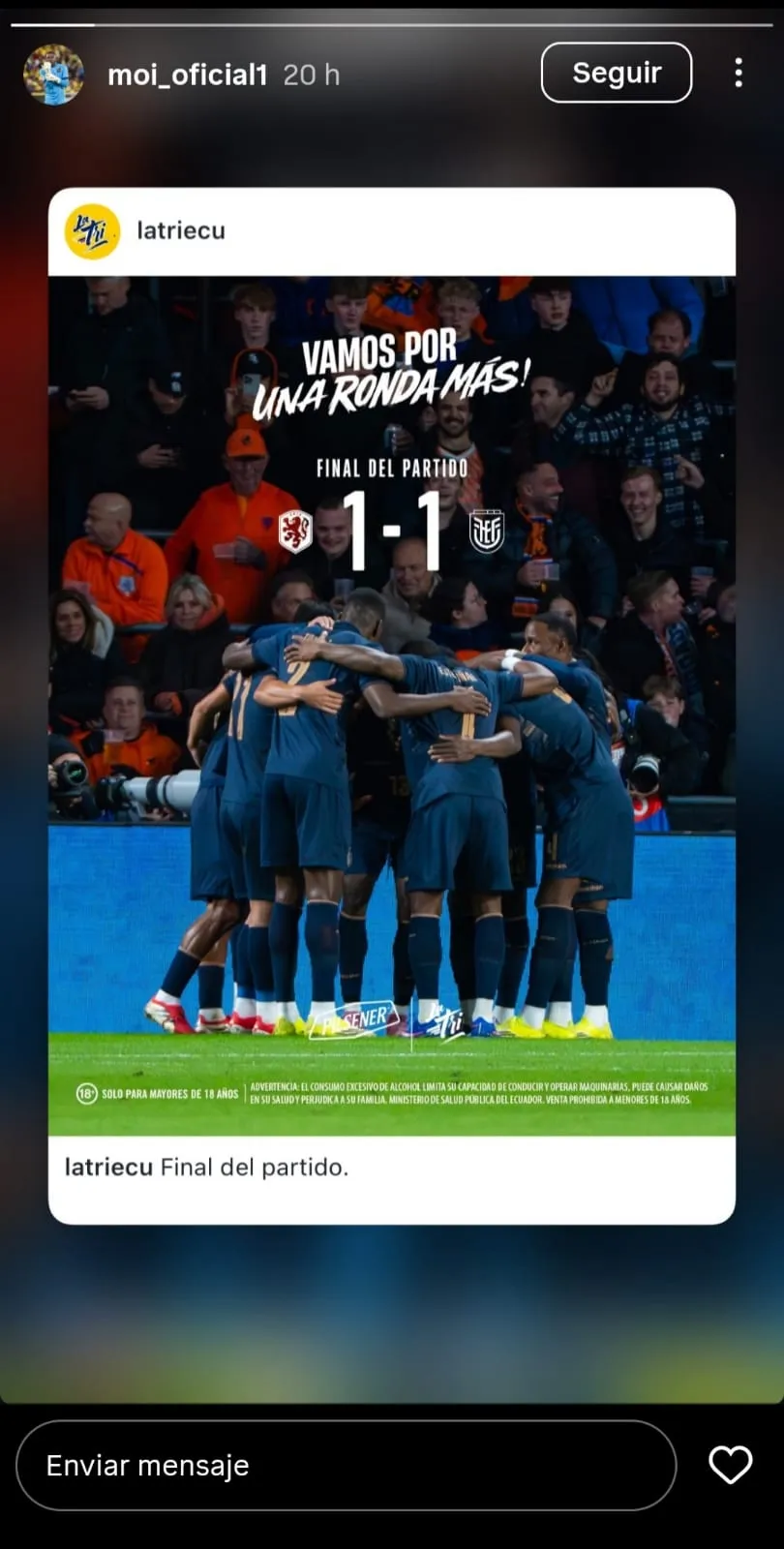 La publicación de Moisés Ramírez tras ser sancionado por Beccacece. (Captura de pantalla)