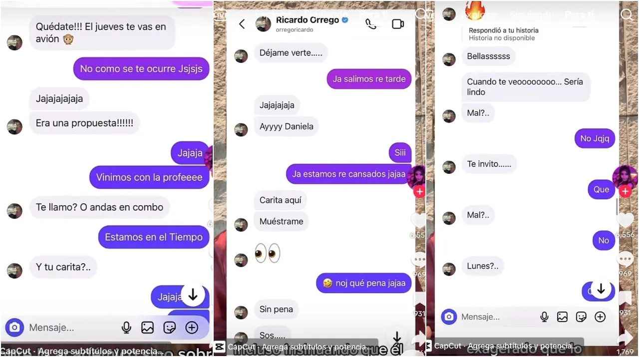 Mensajes de Ricardo Orrego a Daniela Díaz. (Foto: Instagram / @daniela_diazh)