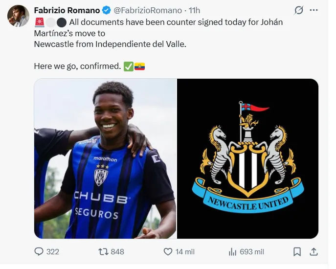 IDV ya vendió a Johan Martínez por 3 millones. (Captura de pantalla)