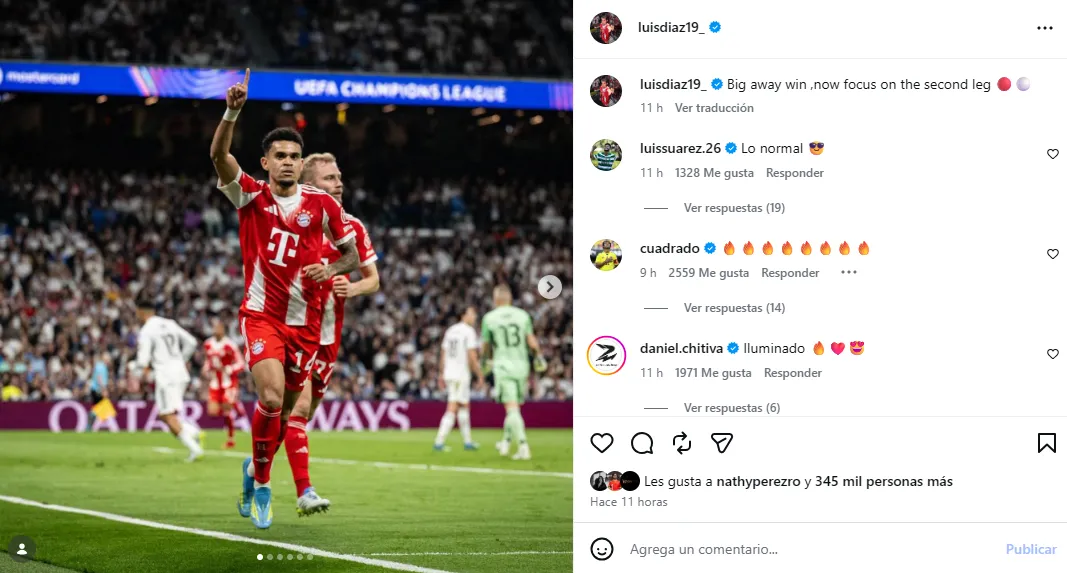 Post de Lucho Díaz tras el gol al Real Madrid. (Foto: Instagram / @luisdiaz19_)