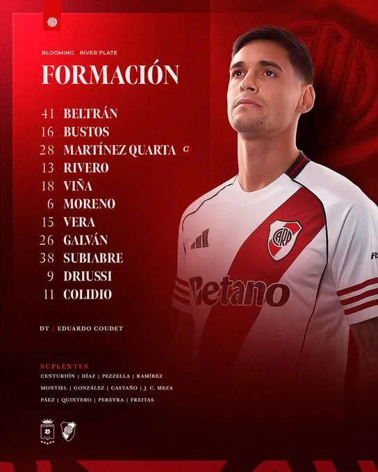 Kendry Páez va al banco en la Copa Sudamericana. (Foto: @RiverPlate)