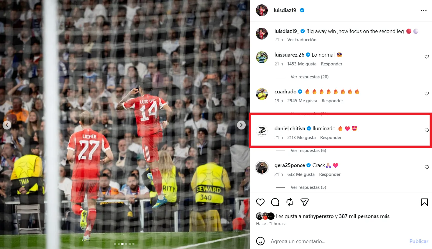 El apodo que Daniel Muñoz le puso a Luis Díaz. (Foto: Instagram / @luisdiaz19_)