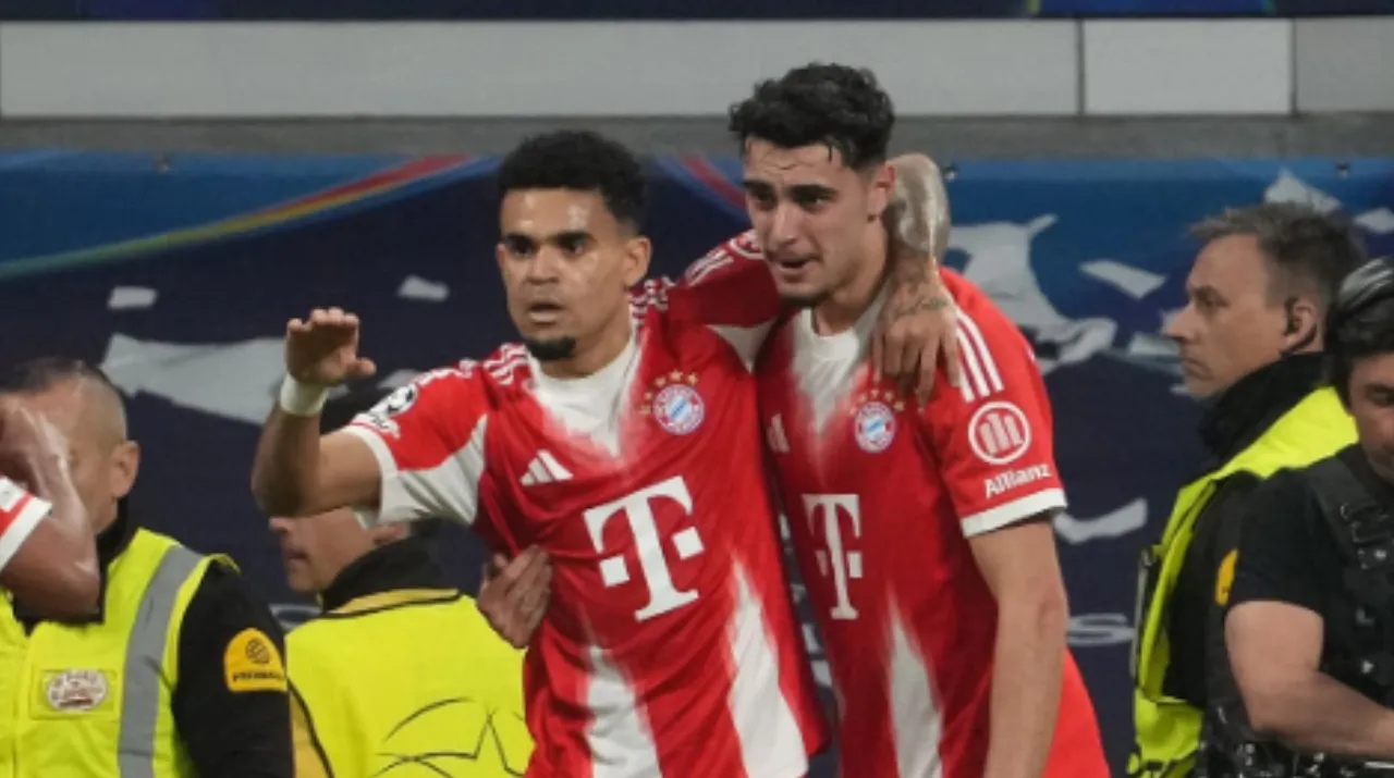 Luis Díaz y Aleksandar Pavlovic en Real Madrid vs Bayern Múnich. (Foto: Getty Images)