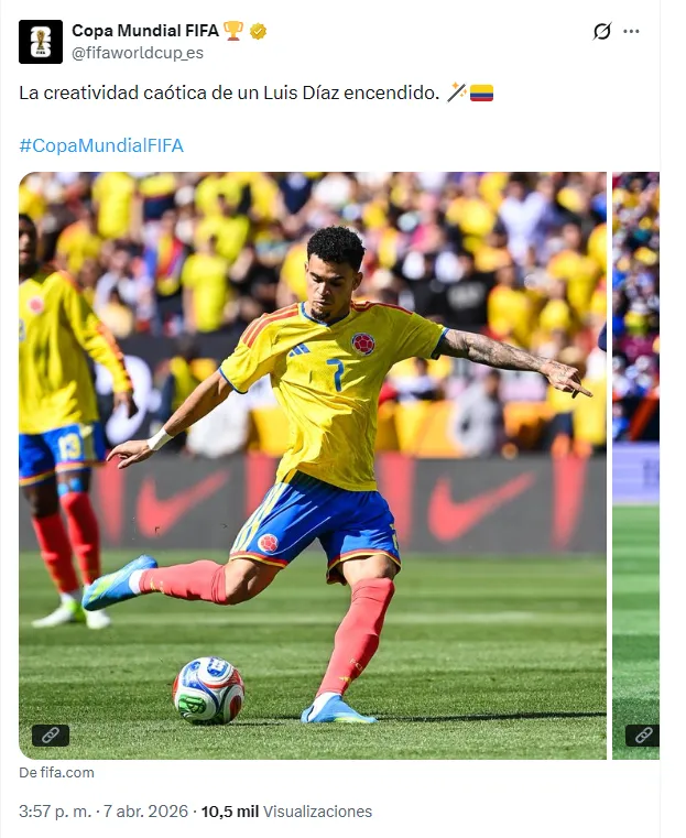 Post de FIFA sobre Luis Díaz. (Foto: fifaworldcup_es)