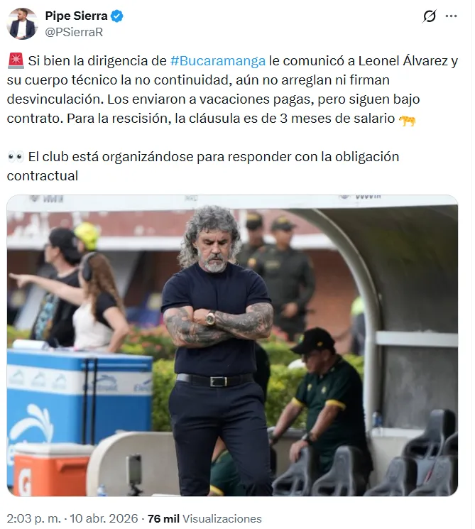 Álvarez aún no se iría de Bucaramanga. (Foto: Captura de pantalla)