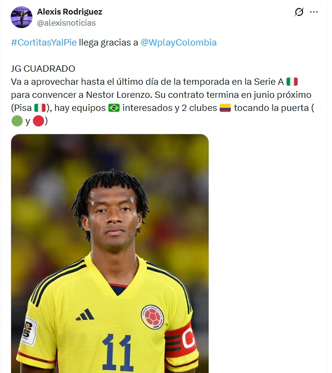 Juan Guillermo Cuadrado podría regresar a Colombia. (Foto: Captura de pantalla)