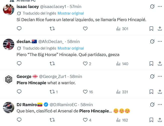 Los comentarios de los hinchas a Piero Hincapié. (Captura de pantalla)