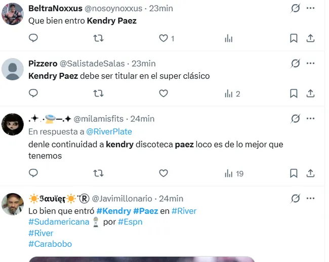 Los comentarios para Kendry Páez. (Foto: Captura de pantalla)
