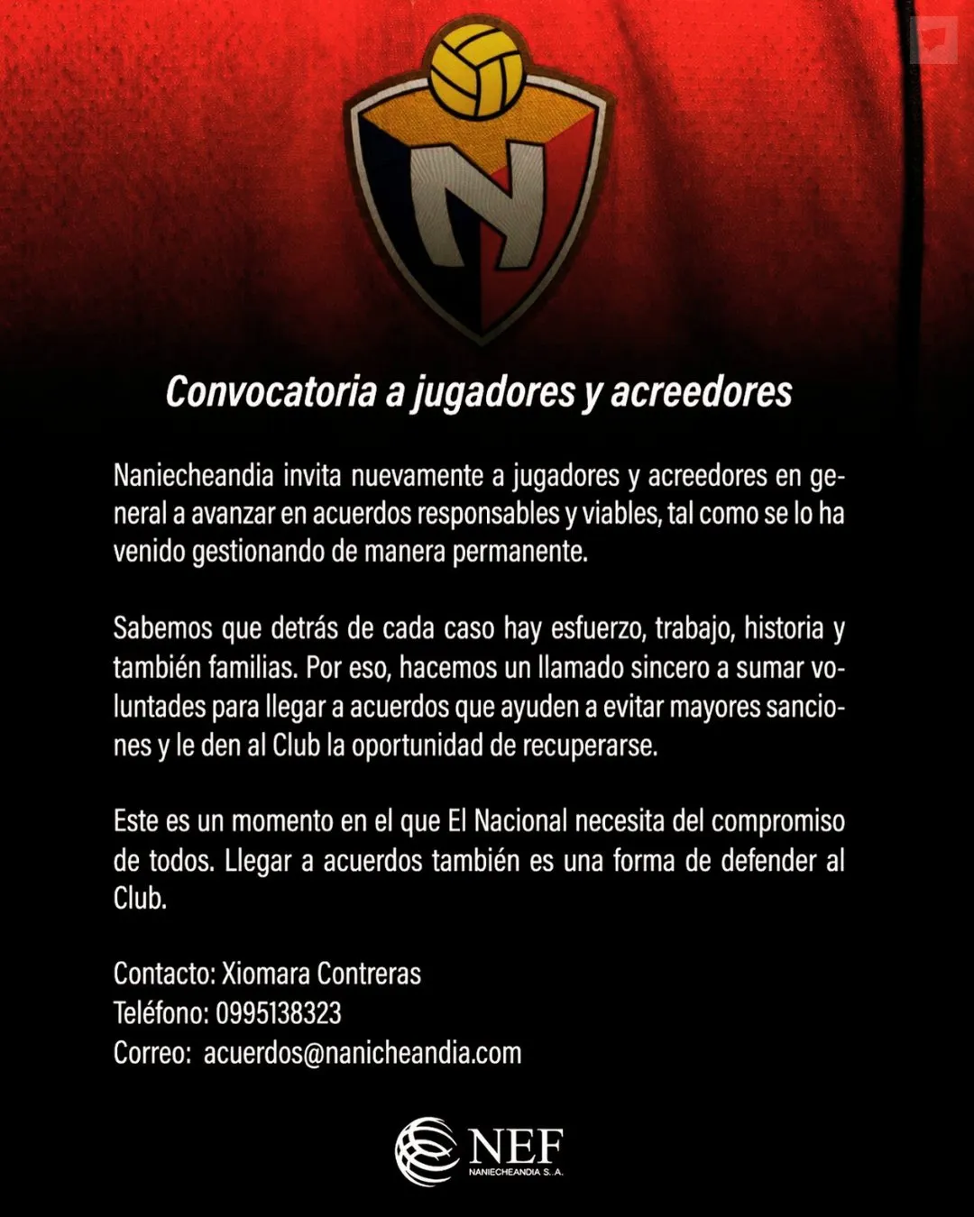 Buscan acuerdos para ayudar a El Nacional. (Foto: @MrOFFSIDER)