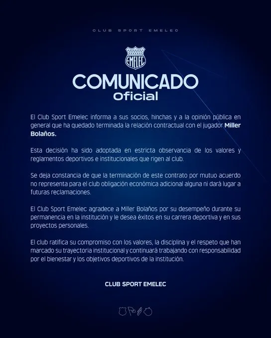 El comunicado de Emelec. (Foto: @CSEmelec)
