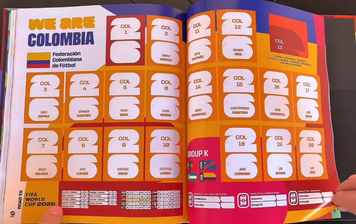 La página de Colombia para el Mundial 2026 en el álbum de Panini