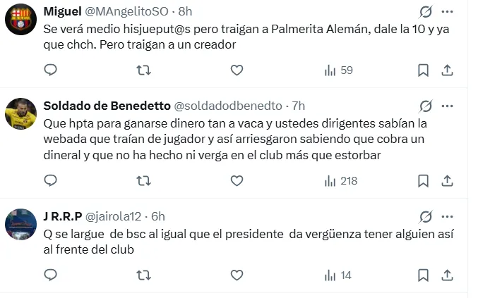Los comentarios contra Joao Rojas en Barcelona SC. (Foto: Captura de pantalla)