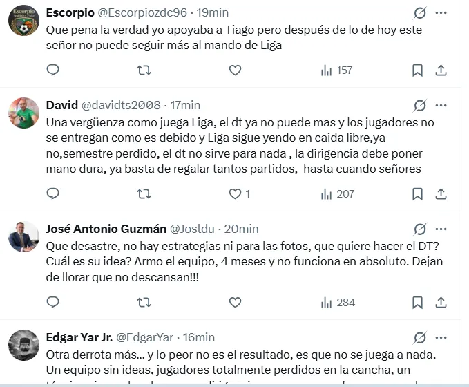 Los comentarios de los hinchas contra Nunes. (Captura de pantalla)