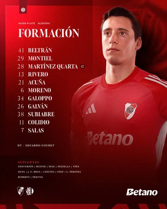 El once de River Plate ante Aldosivi.