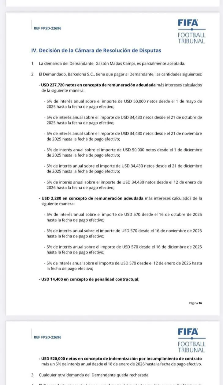 Barcelona SC fue demandado por Gastón Campi. (Captura de pantalla)