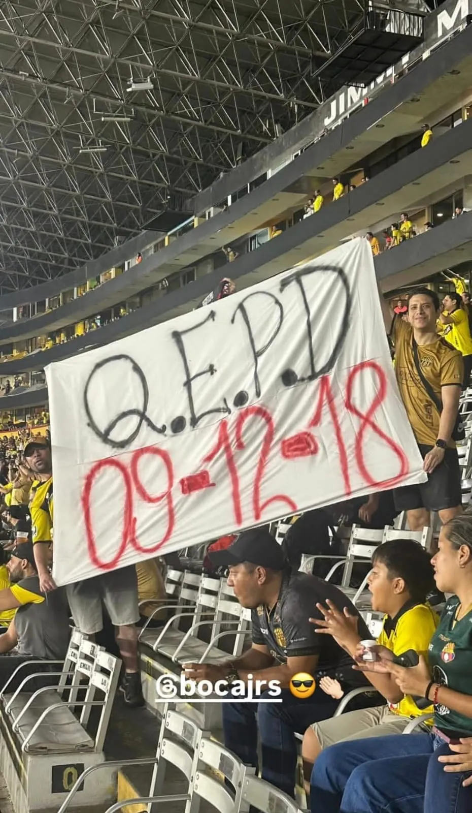 Pancarta final Copa Libertadores 2018 River – Boca, estadio Monumental.