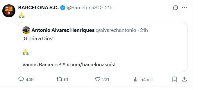 Antonio Álvarez apareció en Barcelona SC con este mensaje. (Foto: Captura de pantalla)