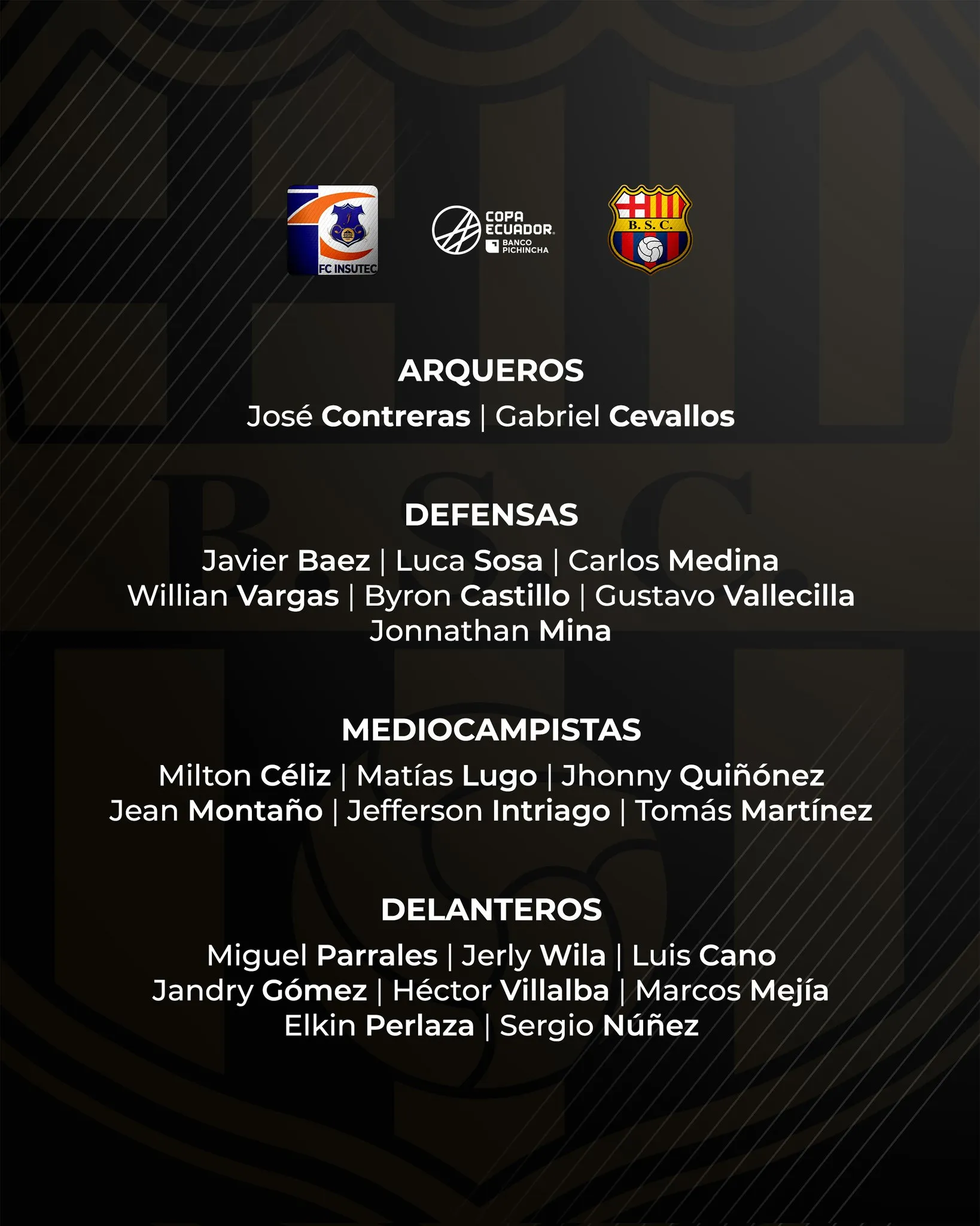 Los convocados de Barcelona SC para jugar contra Insutec. (@Barcelona_SC)