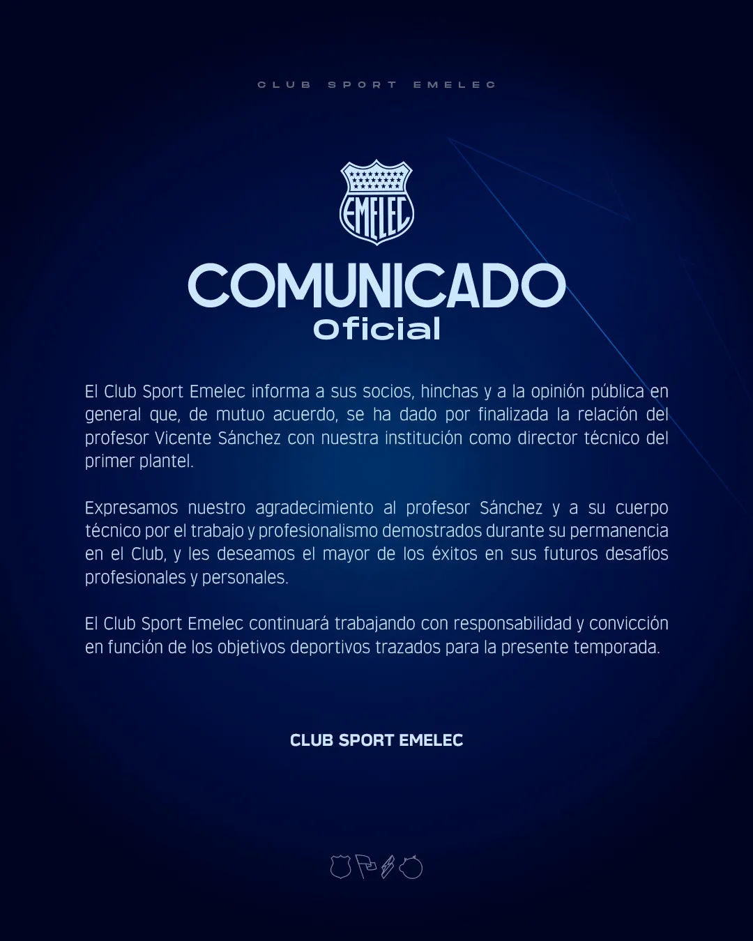 Emelec confirmó la salida de Vicente Sánchez. (Foto: @CSEmelec)
