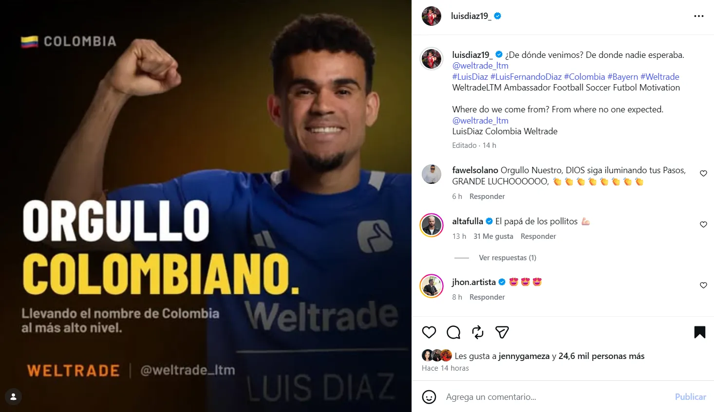 El anuncio de Lucho Díaz. (Foto: Instagram / @luisdiaz19_)