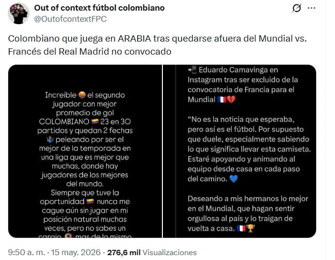 Los mensajes de Roger Martínez y Camavinga tras quedar fuera del Mundial. (Captura de pantaalla)